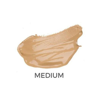 A swatch of medium beige foundation or concealer texture on a white background, with the word 'MEDIUM' printed below.